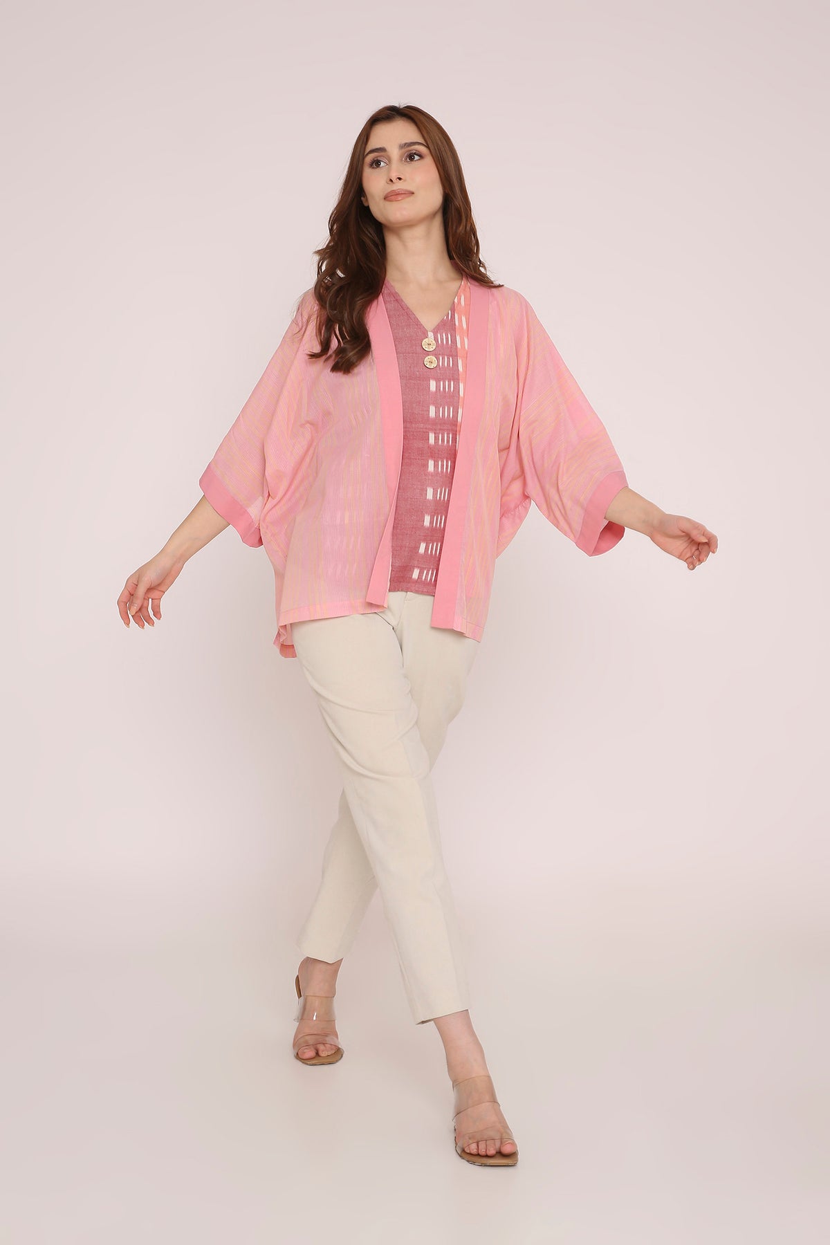 Handwoven Maheshwari Cotton Silk Kimono Jacket