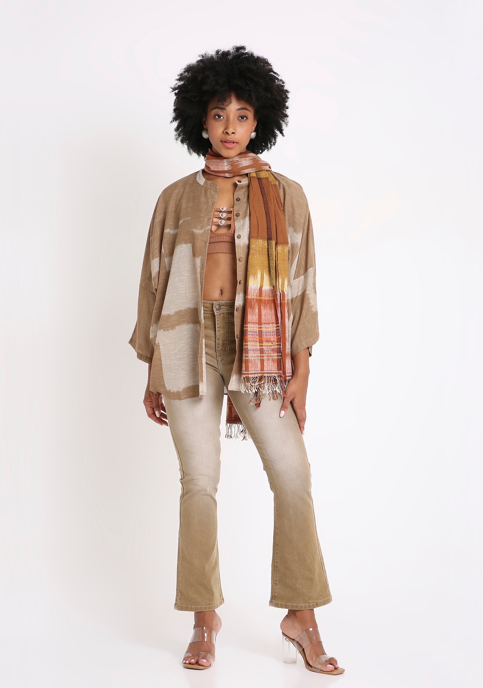 Handwoven Ikat Cotton Batwing Shirt.