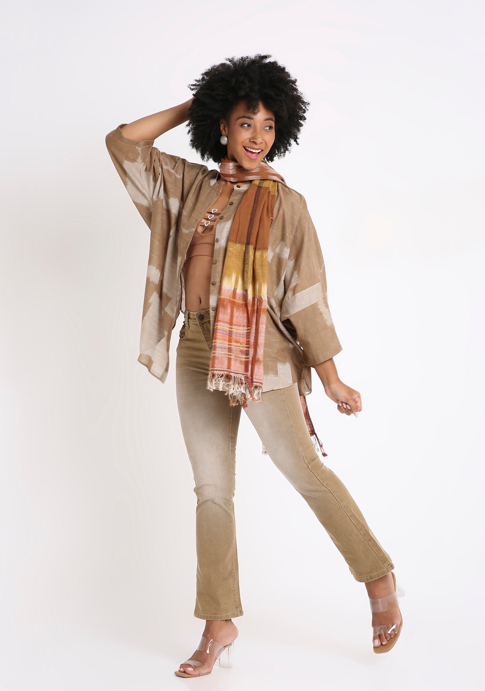 Handwoven Ikat Cotton Batwing Shirt.