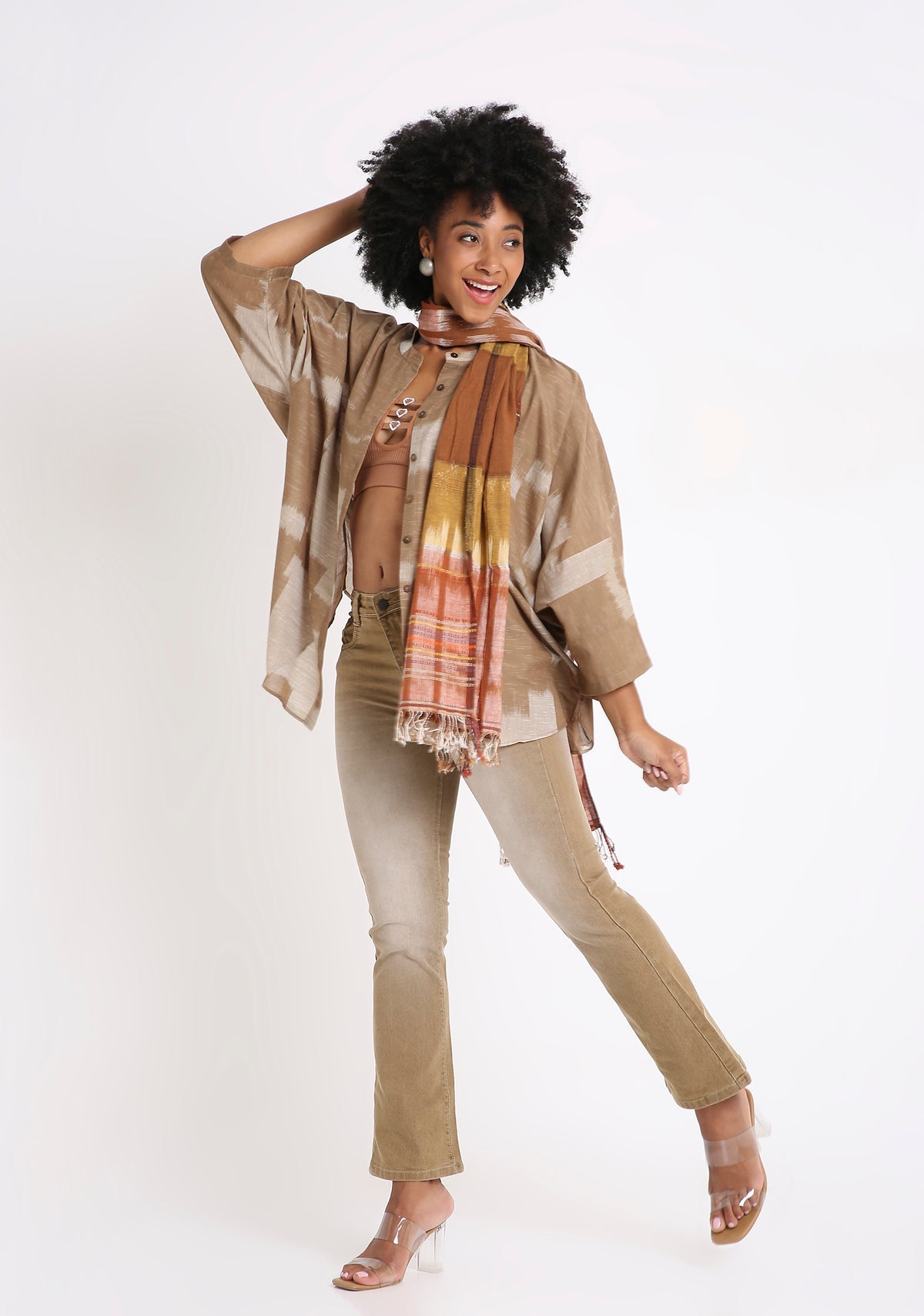 Handwoven Ikat Cotton Batwing Shirt.
