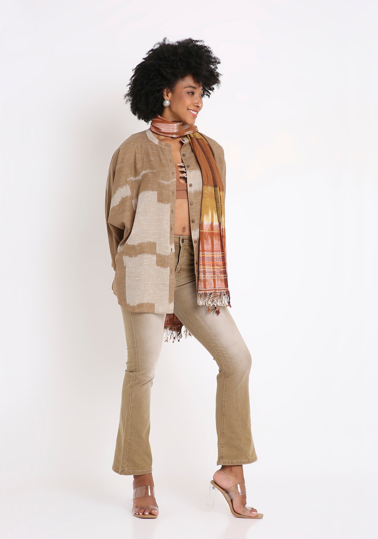 Handwoven Ikat Cotton Batwing Shirt.
