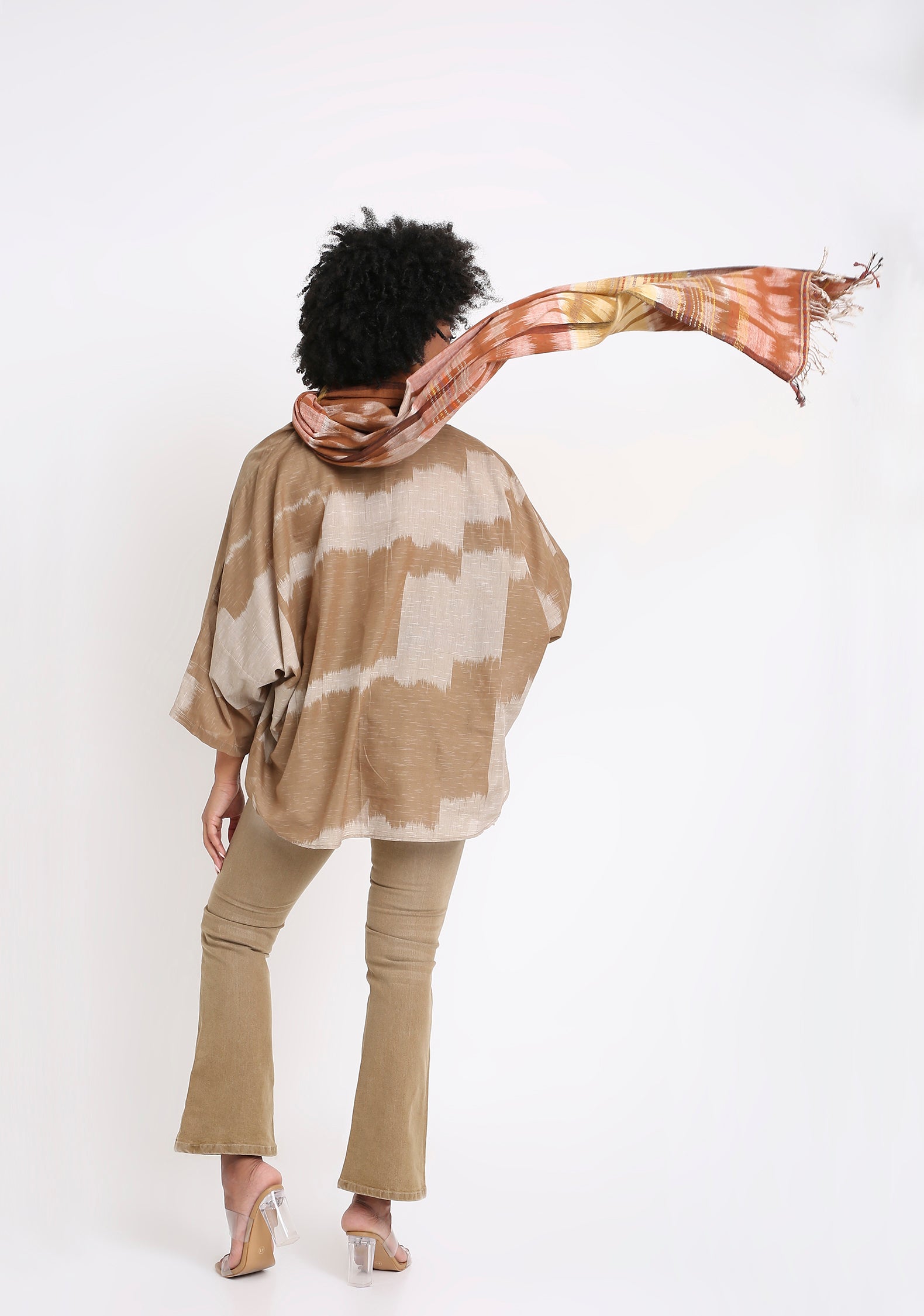 Handwoven Ikat Cotton Batwing Shirt.