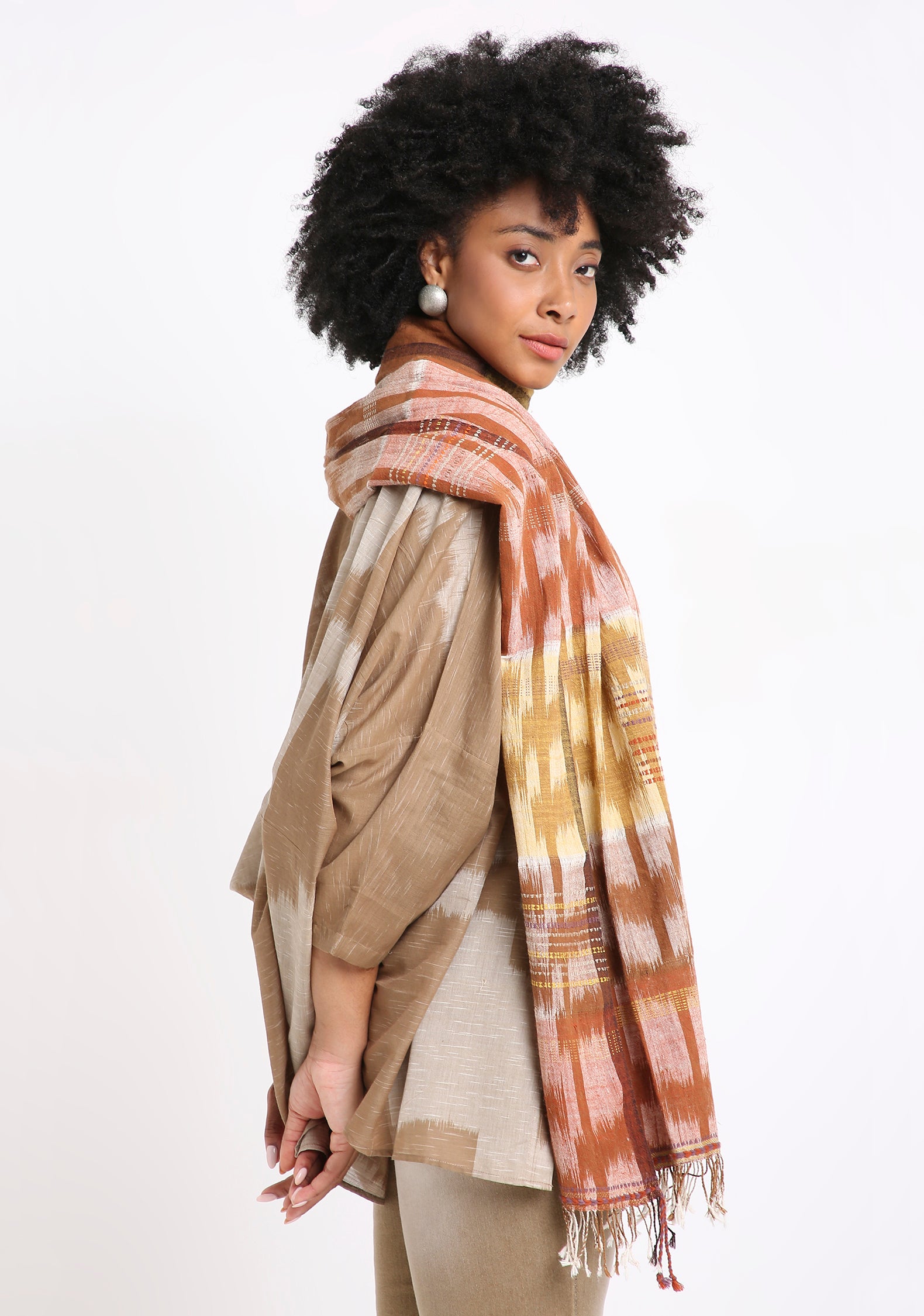 Handwoven Ikat Cotton Batwing Shirt.