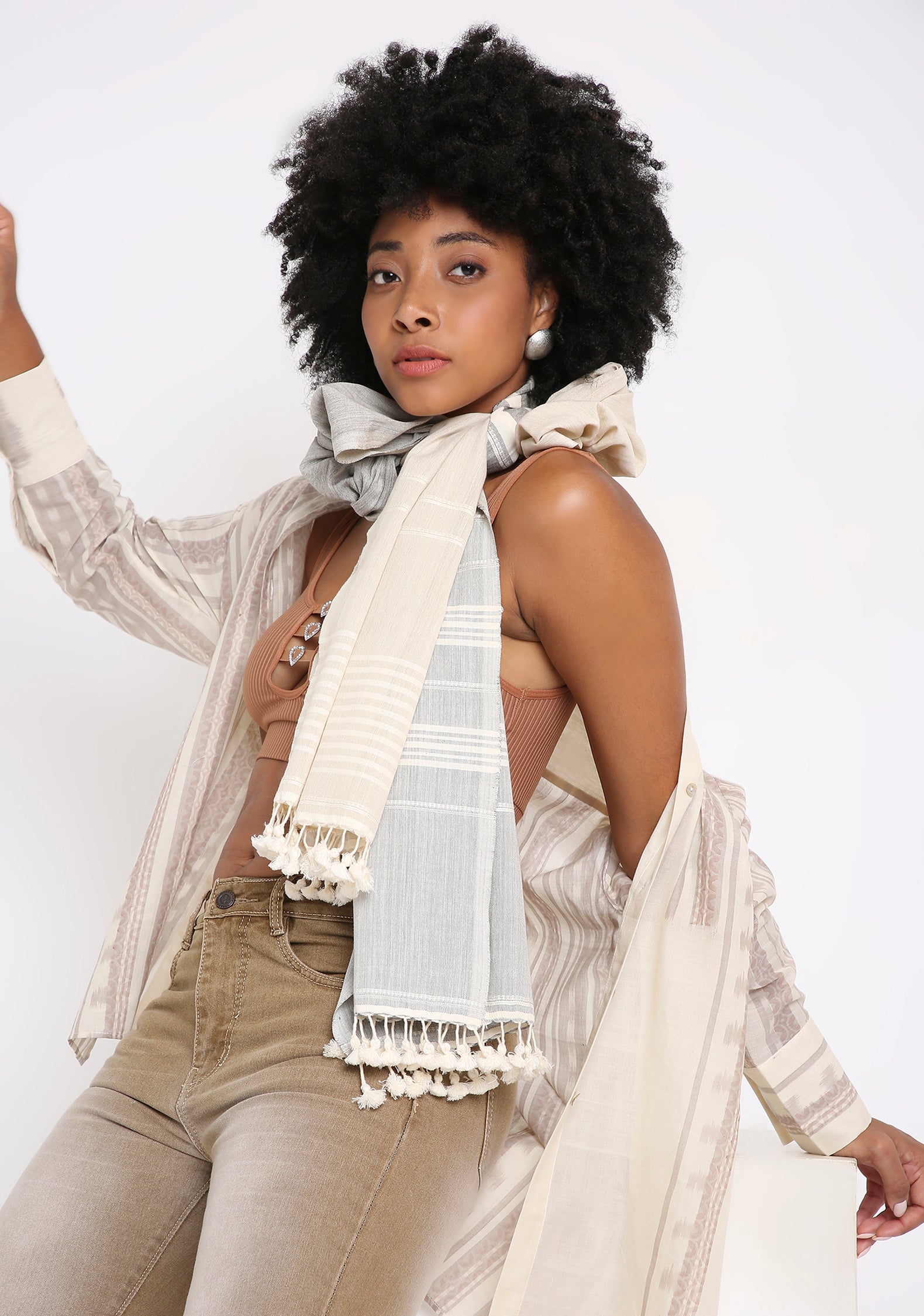 Handwoven Ikat Cotton Shirt  with Hand Block Print.