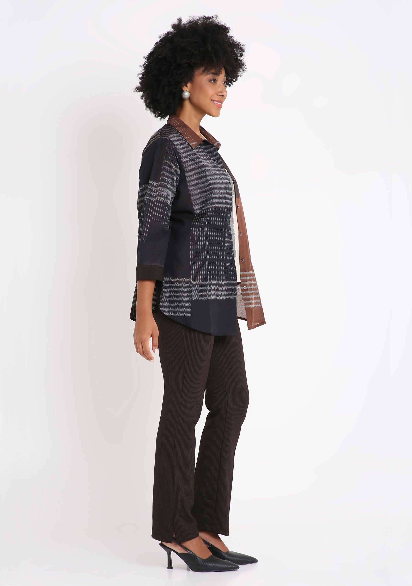 Handwoven Ikat Cotton Vneck Top.