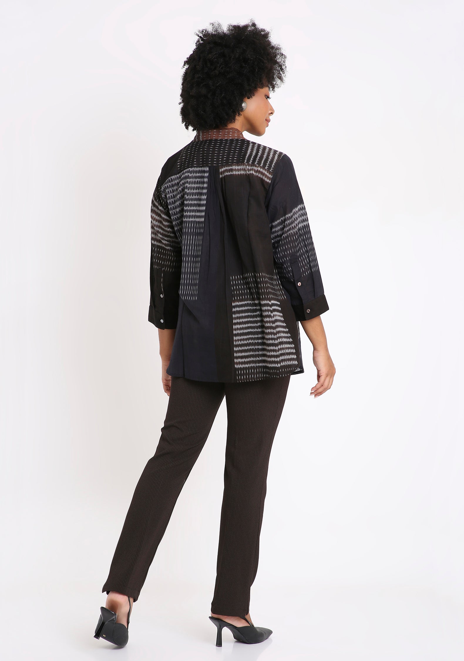 Handwoven Ikat Cotton Vneck Top.
